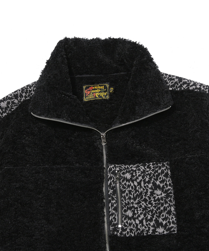 Paisley Patch Sherpa Fleece Jacket Black