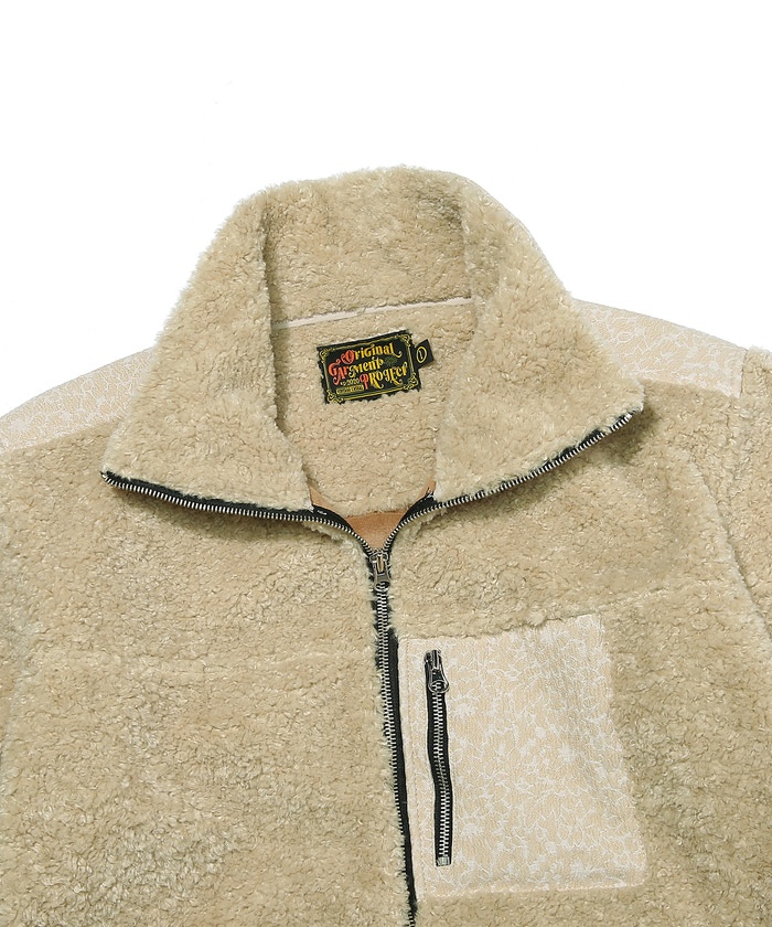 Paisley Patch Sherpa Fleece Jacket Beige