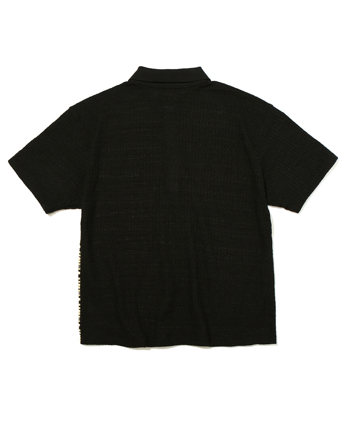 Mixed Pattern SS Polo Knit Black