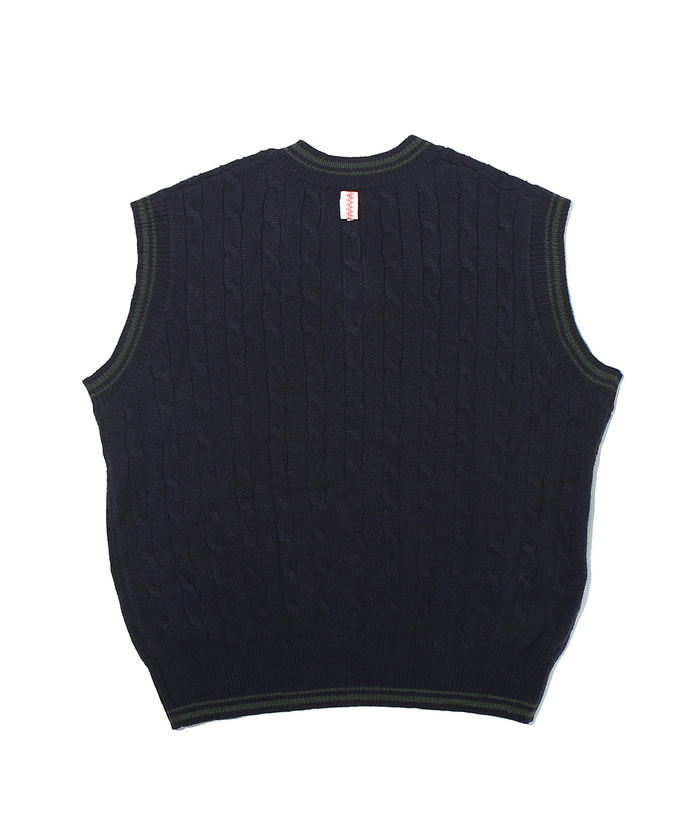 Wool Logo Cable Vest Navy