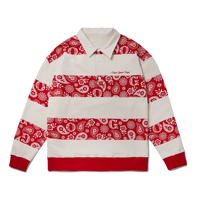 (40%SALE) PAISLEY STRIPE RUGBY TEE RED