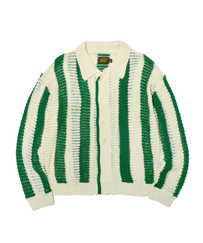 Stripe Netted Cotton Cardigan Green