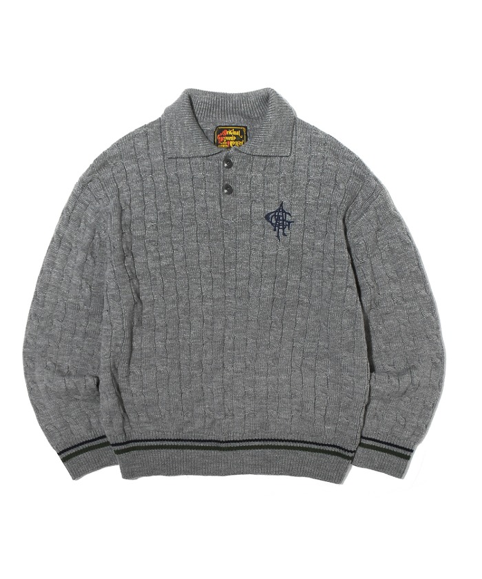Wool Collar Cable Knit Gray