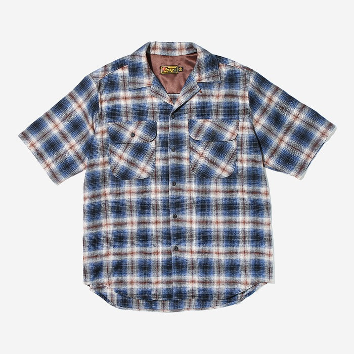 Cosmo Checker Flannel Open Half Shirt Navy